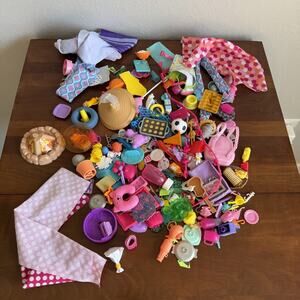 Huge Barbie Accessories Lot Shoes Bags Hangers Food Furniture Mixed Over 1 Pound